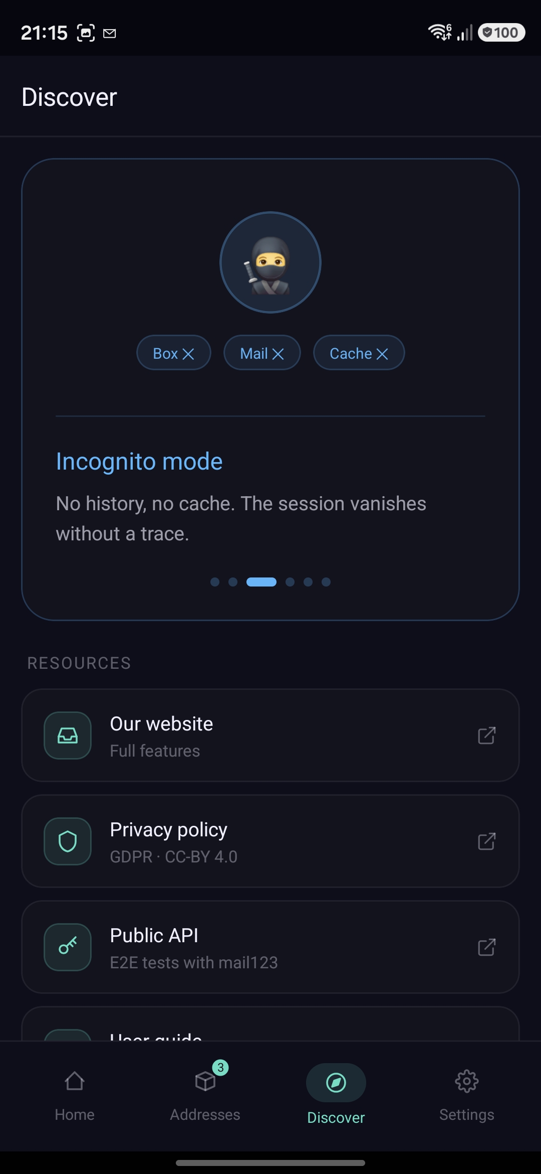 Incognito mode active