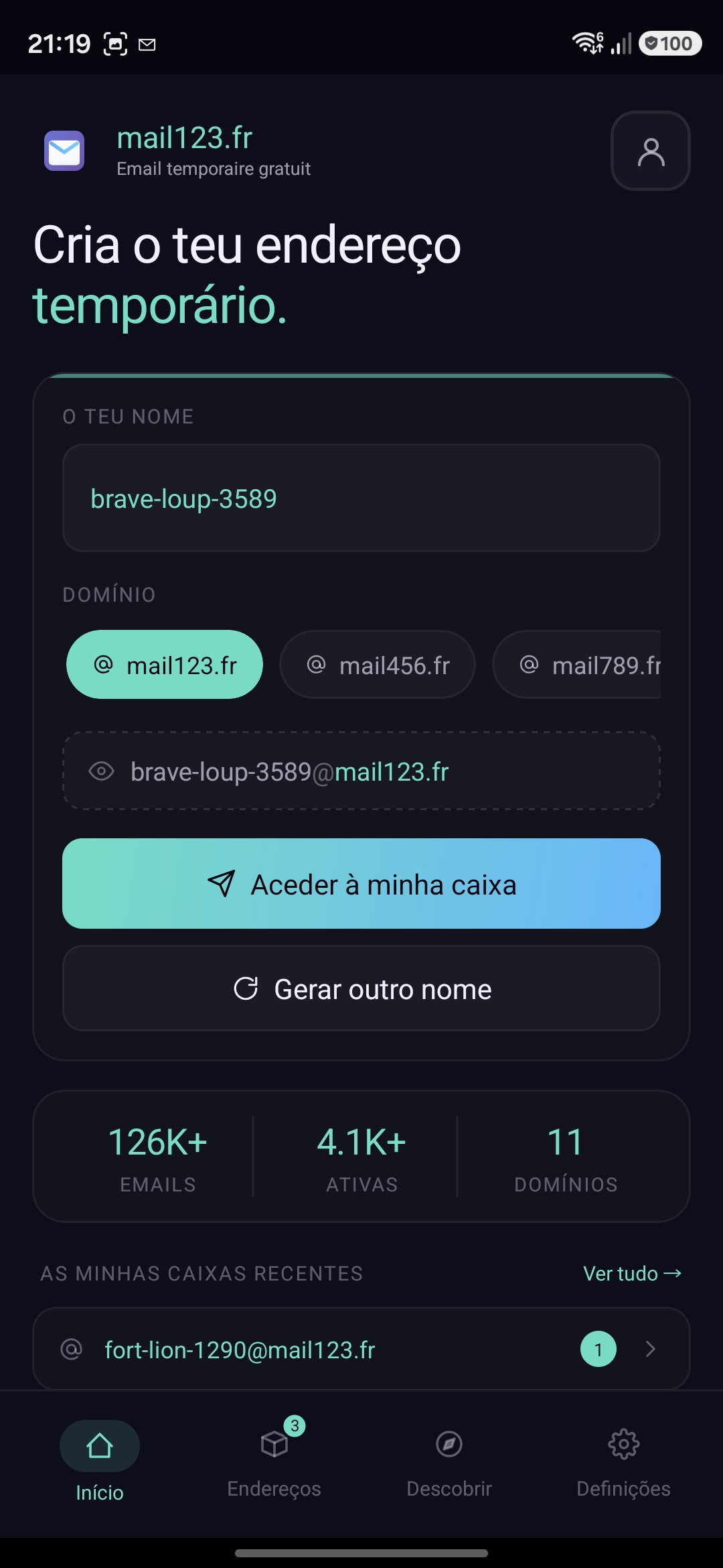 Caixa de entrada com ações rápidas