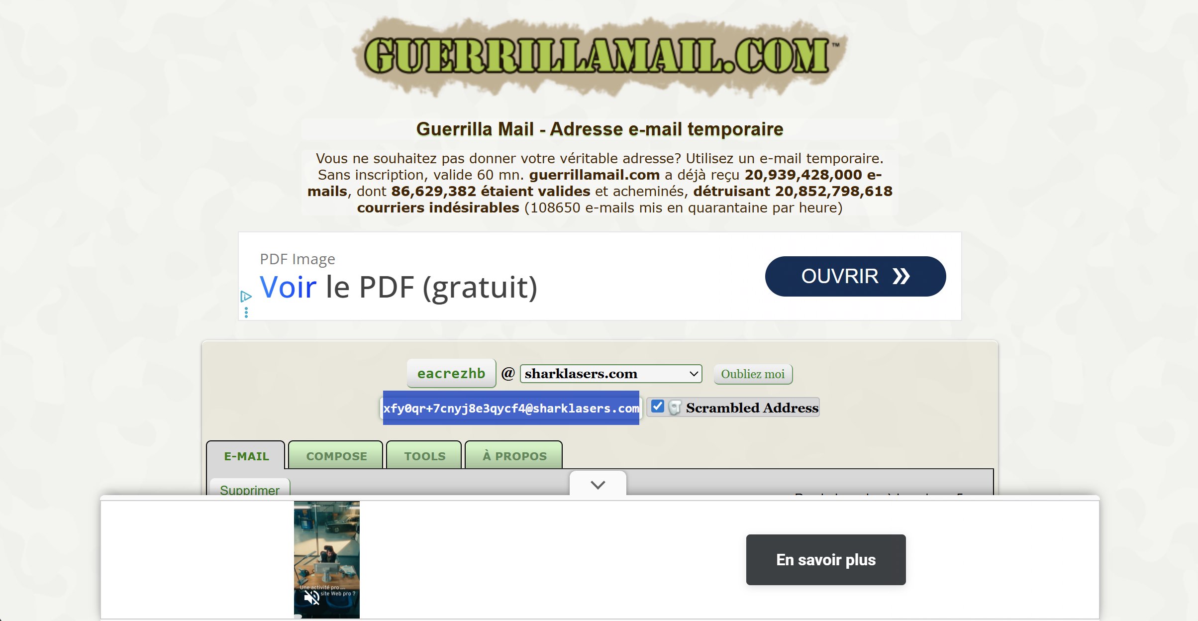 Guerrilla Mail home page in May 2026