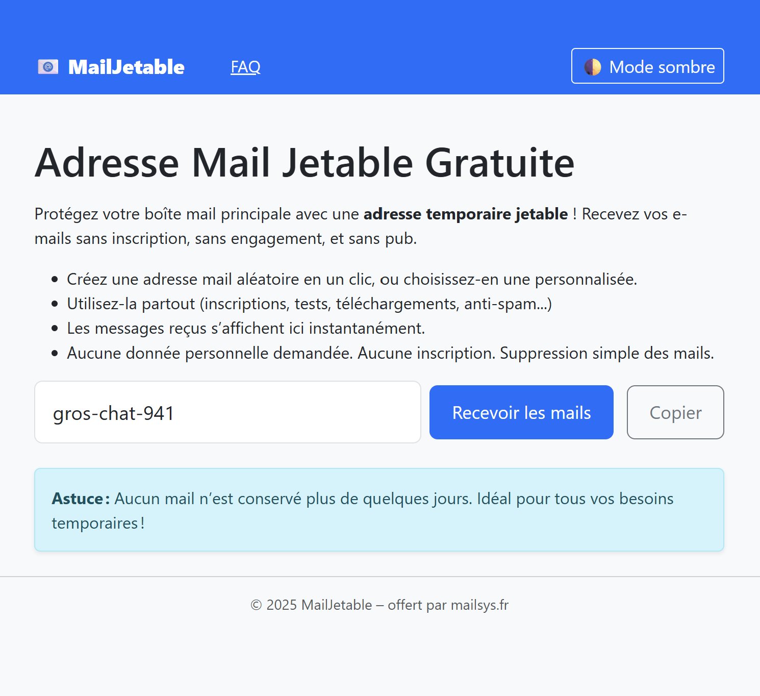 Screenshot of v1 — a simple blue and white design
